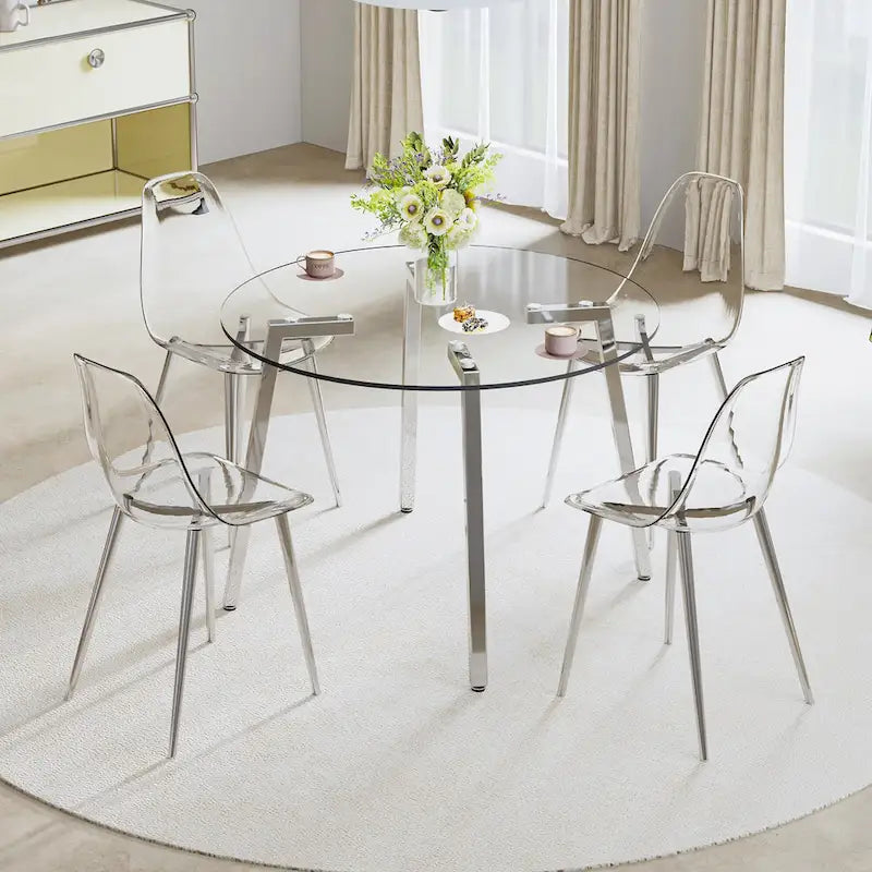 Black / Transparent / Gold Square Tempered Glass Dining Table, Seats 4