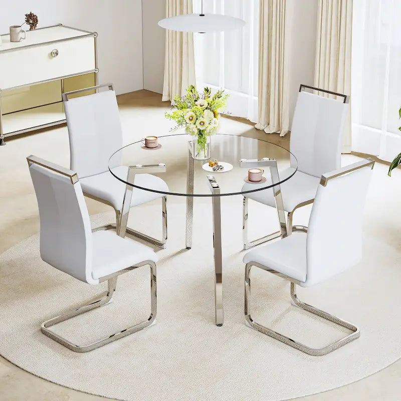 Black / Transparent / Gold Square Tempered Glass Dining Table, Seats 4