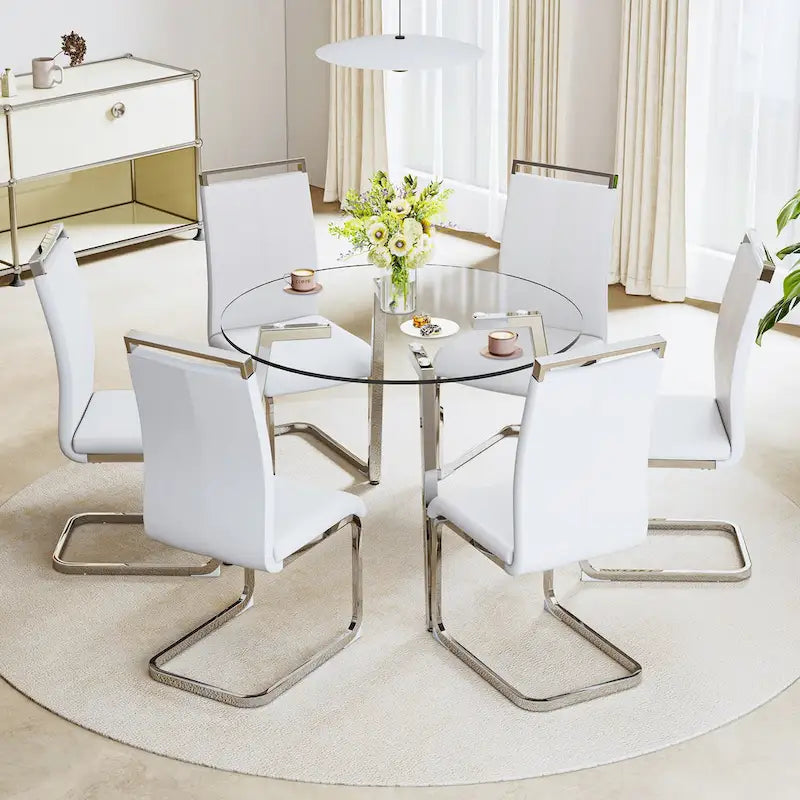 Black / Transparent / Gold Square Tempered Glass Dining Table, Seats 4