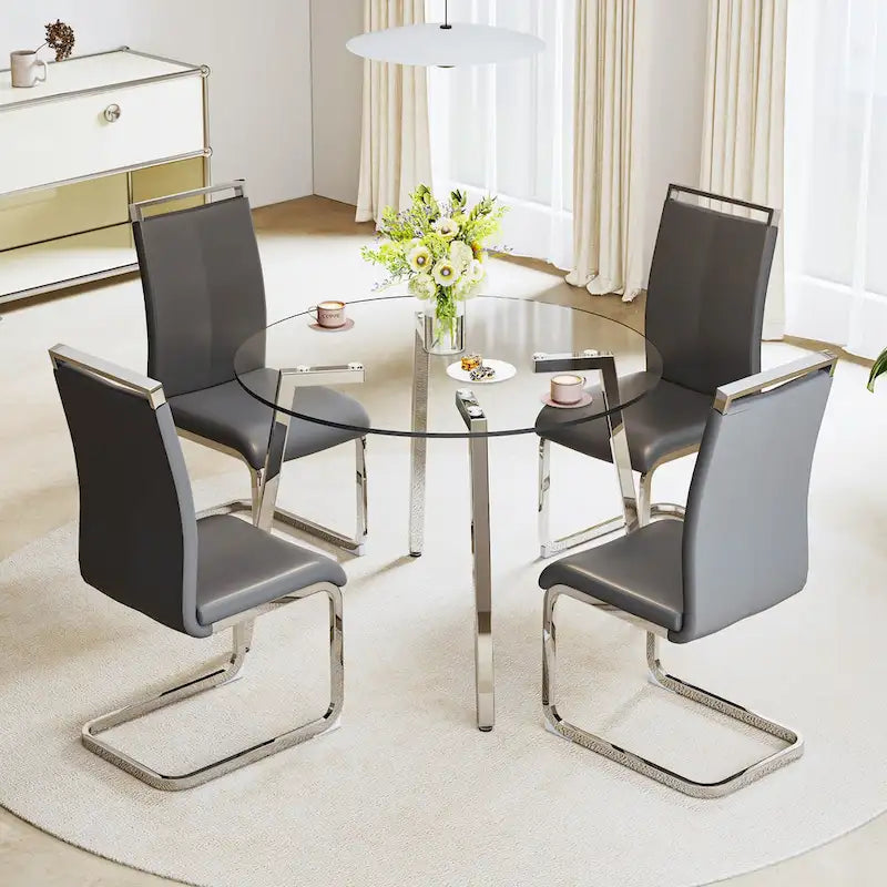 Black / Transparent / Gold Square Tempered Glass Dining Table, Seats 4