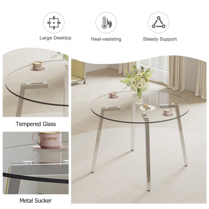 Black / Transparent / Gold Square Tempered Glass Dining Table, Seats 4