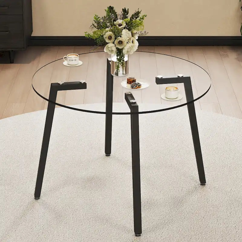 Black / Transparent / Gold Square Tempered Glass Dining Table, Seats 4