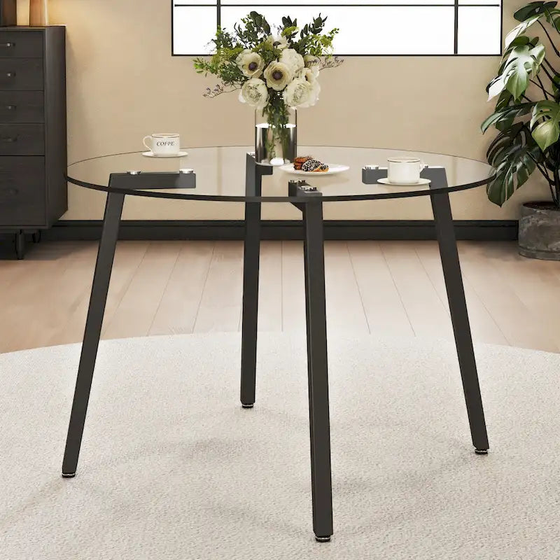 Black / Transparent / Gold Square Tempered Glass Dining Table, Seats 4