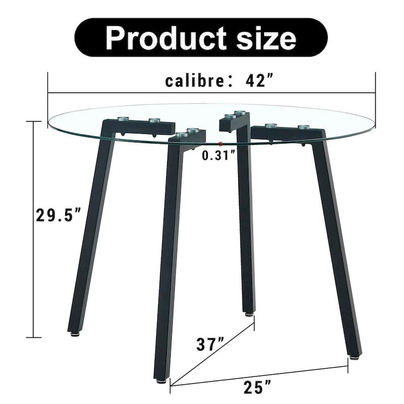 Black / Transparent / Gold Square Tempered Glass Dining Table, Seats 4