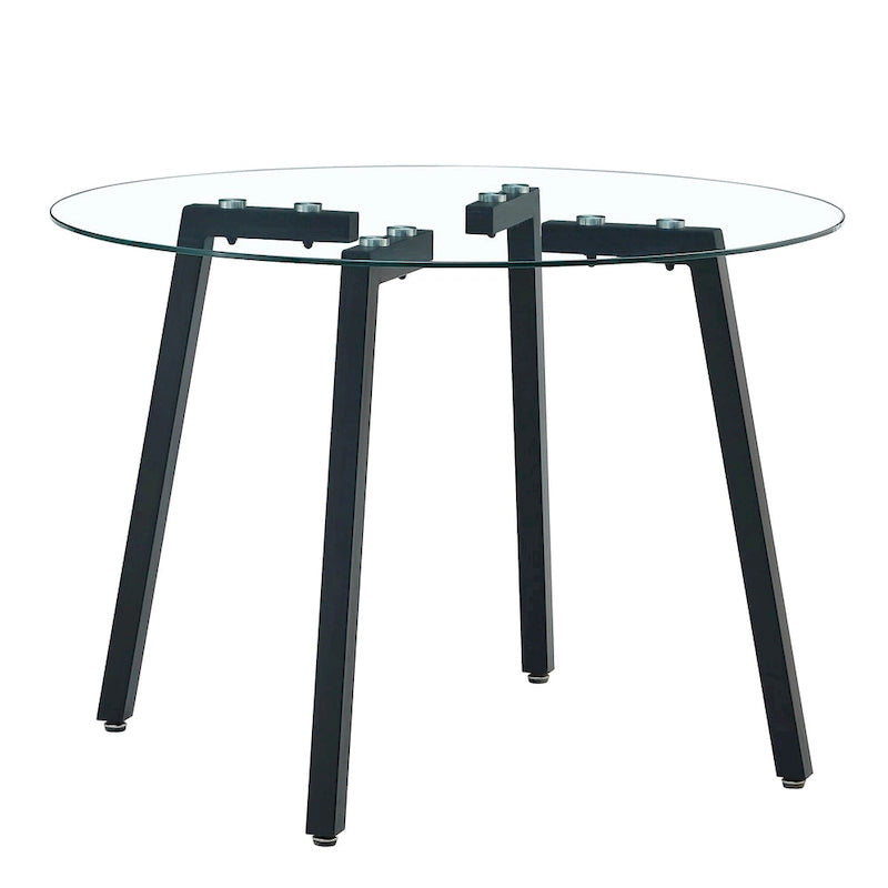 Black / Transparent / Gold Square Tempered Glass Dining Table, Seats 4