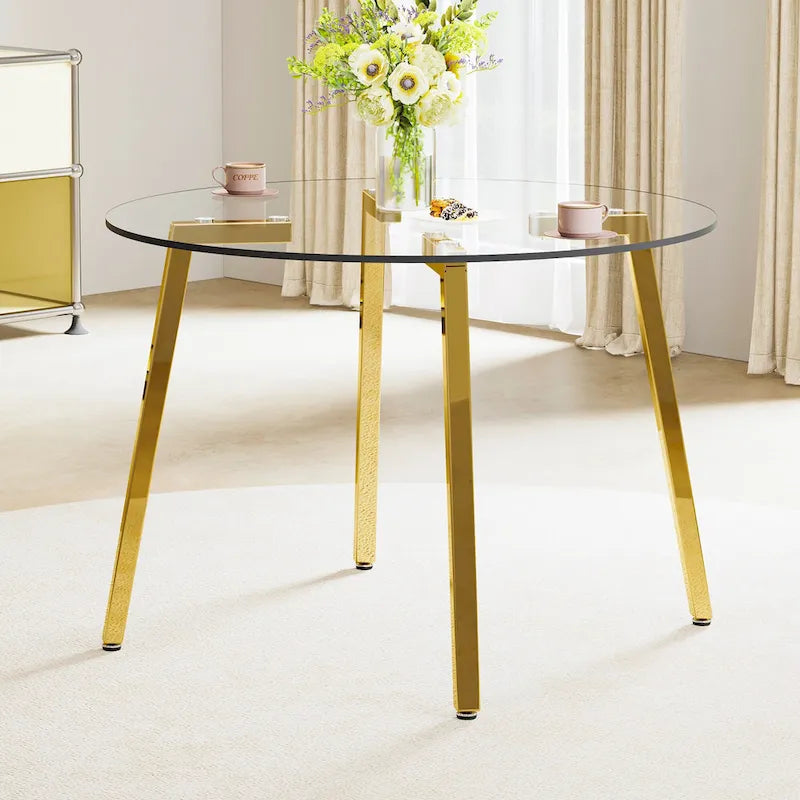 Black / Transparent / Gold Square Tempered Glass Dining Table, Seats 4
