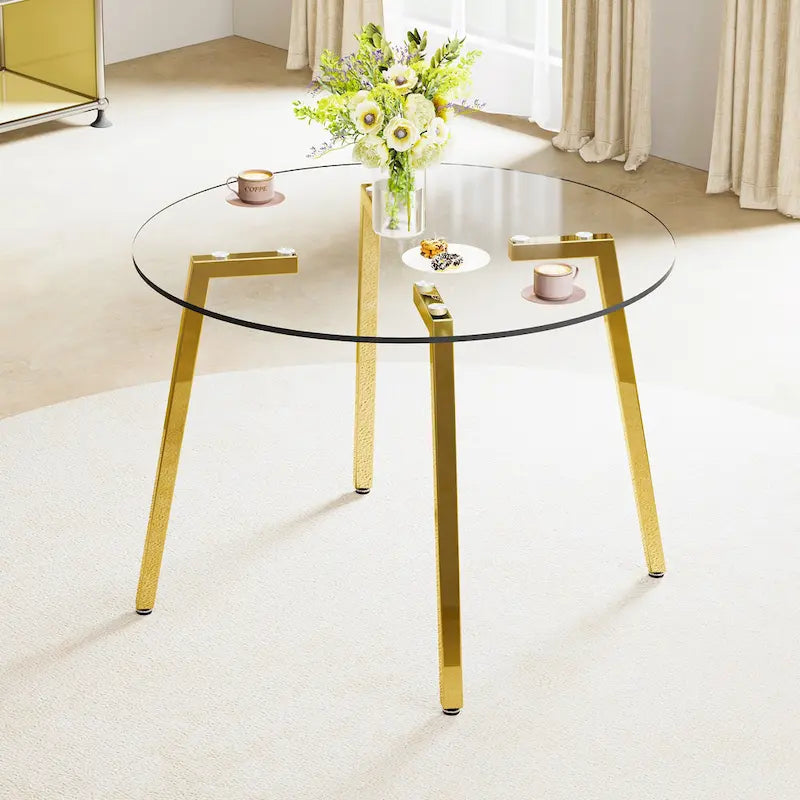 Black / Transparent / Gold Square Tempered Glass Dining Table, Seats 4