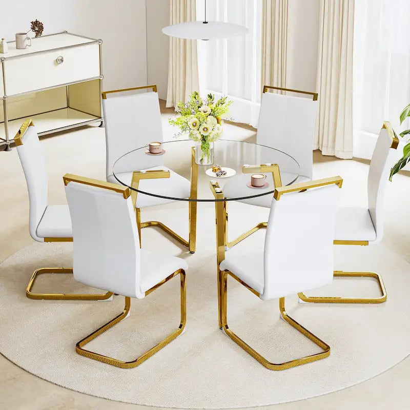 Black / Transparent / Gold Square Tempered Glass Dining Table, Seats 4