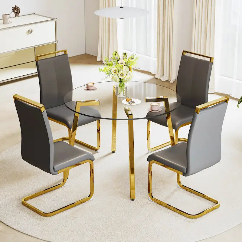 Black / Transparent / Gold Square Tempered Glass Dining Table, Seats 4