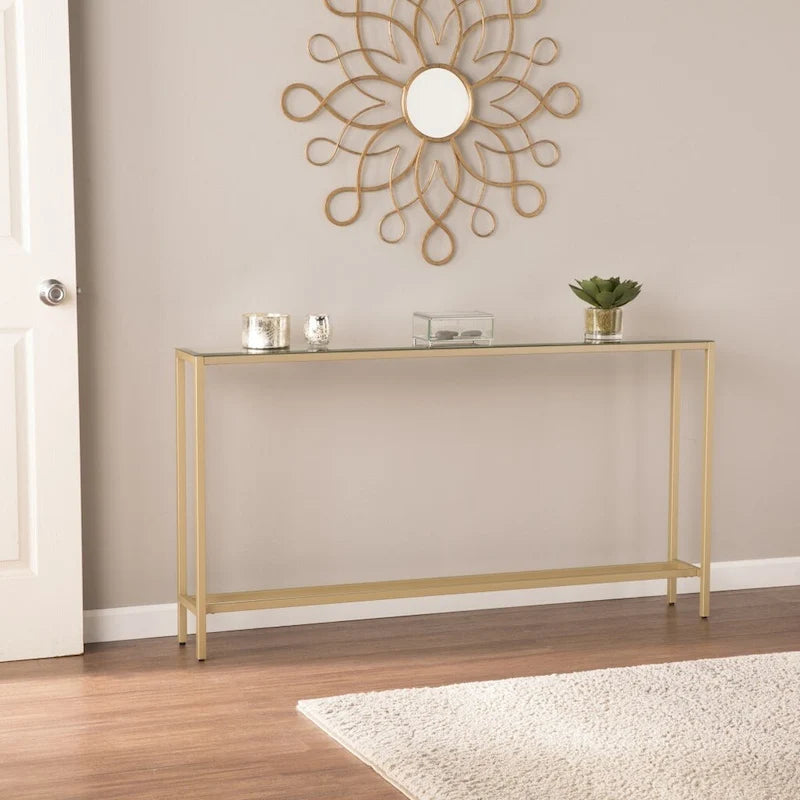 Silver & Gold Mirrored Glass Console Table, 4-Leg, Single