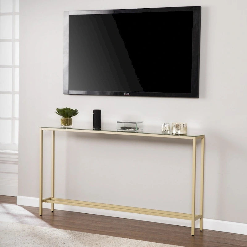 Silver & Gold Mirrored Glass Console Table, 4-Leg, Single