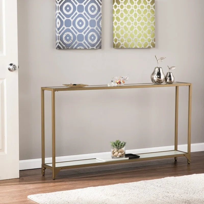 Clear Glass Top Console Table, Metal Frame, Gold / Black / Silver