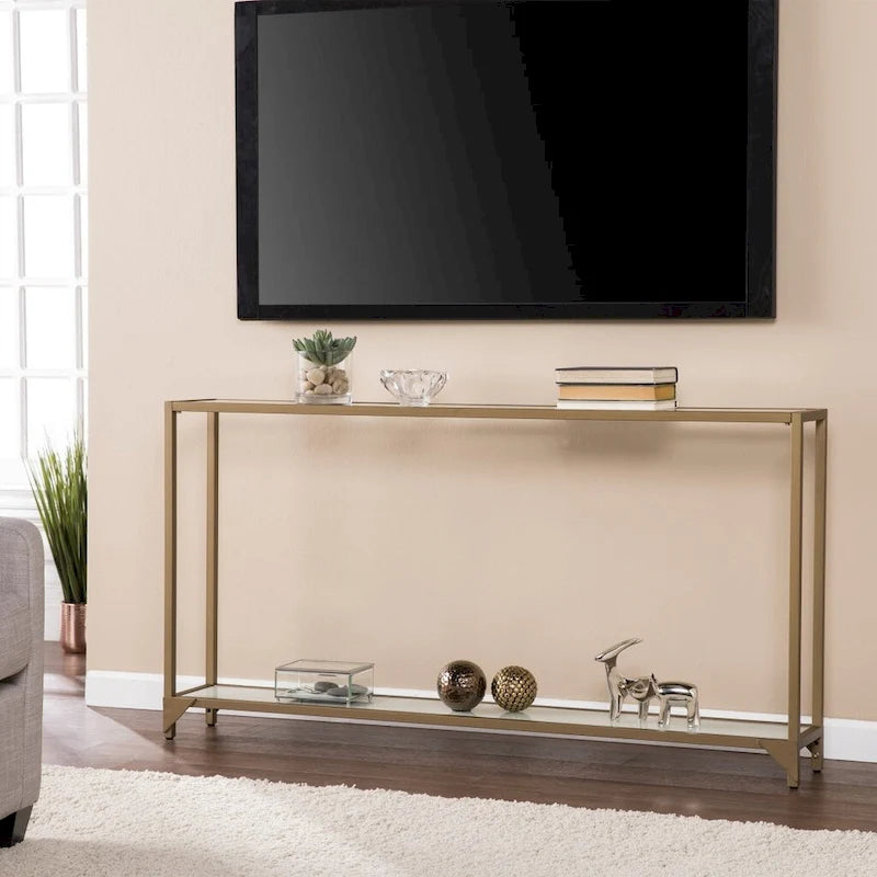 Clear Glass Top Console Table, Metal Frame, Gold / Black / Silver