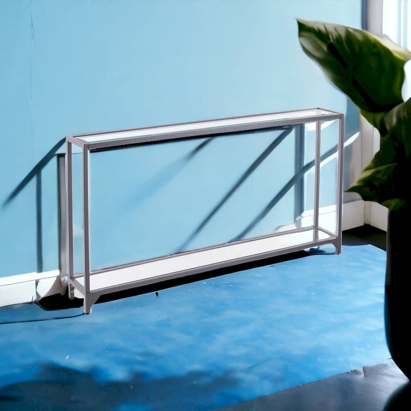 Clear Glass Top Console Table, Metal Frame, Gold / Black / Silver
