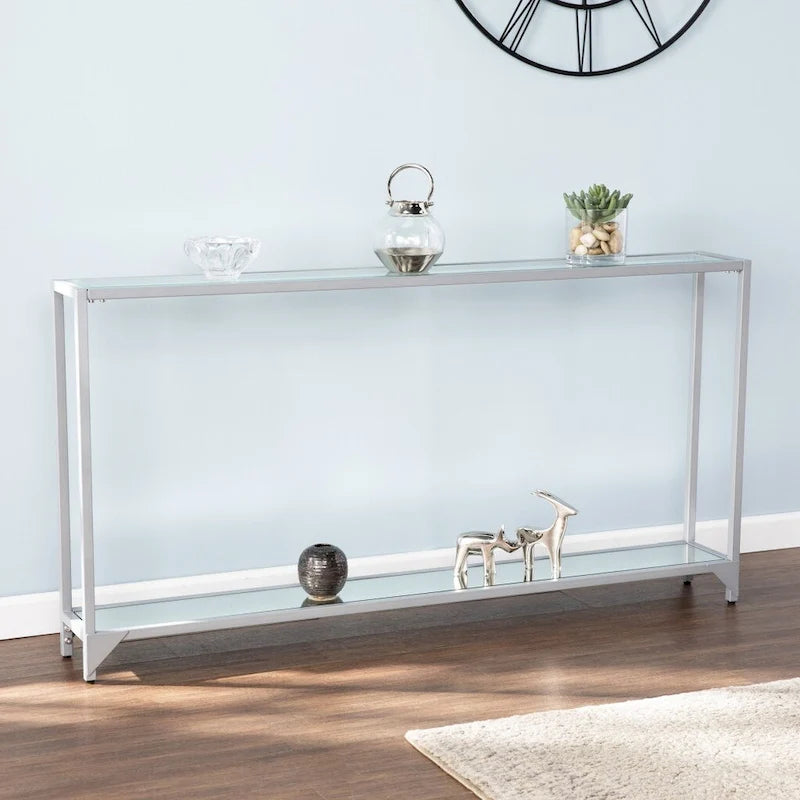 Clear Glass Top Console Table, Metal Frame, Gold / Black / Silver