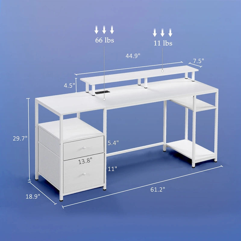 Blue / Ruby / White L-Shaped 360° Rotating Desk with Storage Shelves, 1-Person