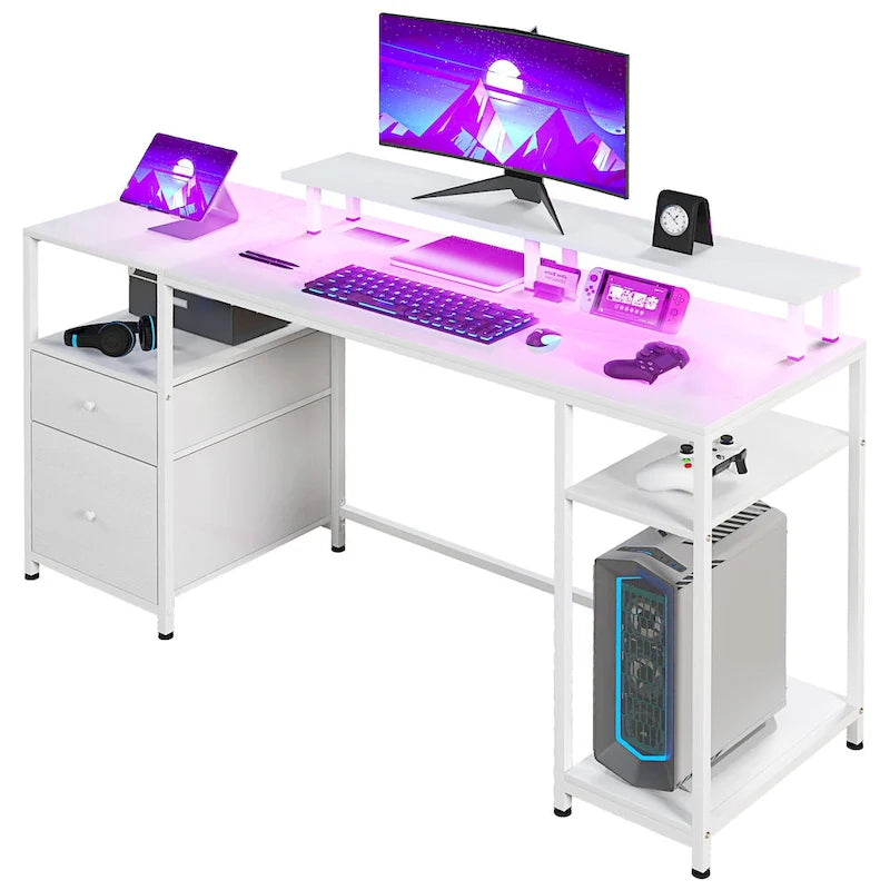 Blue / Ruby / White L-Shaped 360° Rotating Desk with Storage Shelves, 1-Person