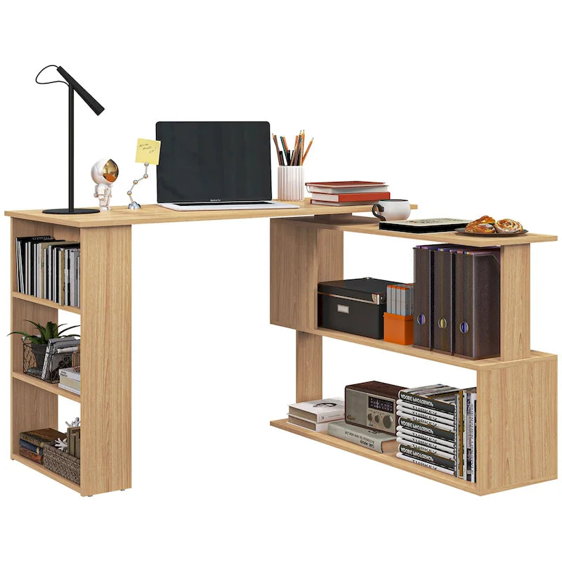 Blue / Ruby / White L-Shaped 360° Rotating Desk with Storage Shelves, 1-Person