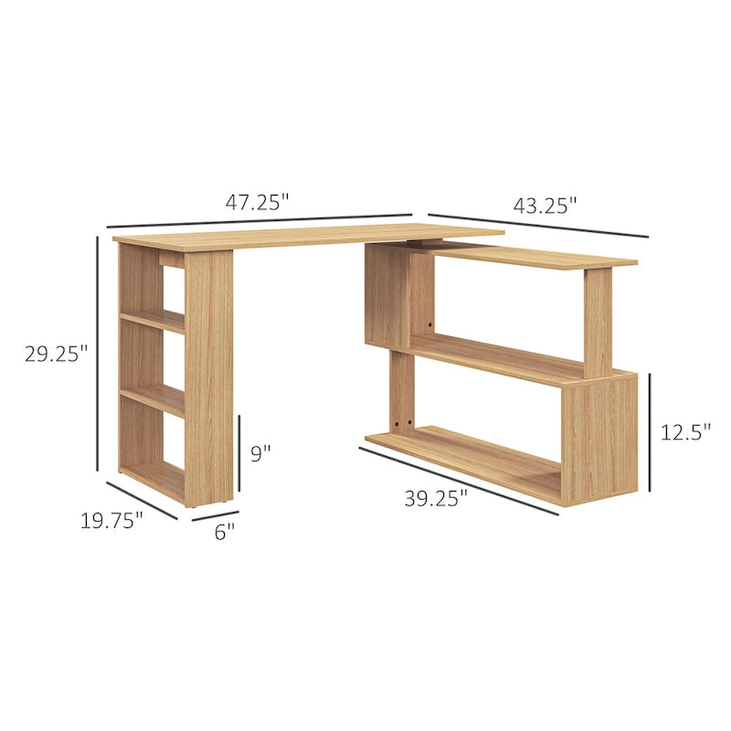 Blue / Ruby / White L-Shaped 360° Rotating Desk with Storage Shelves, 1-Person