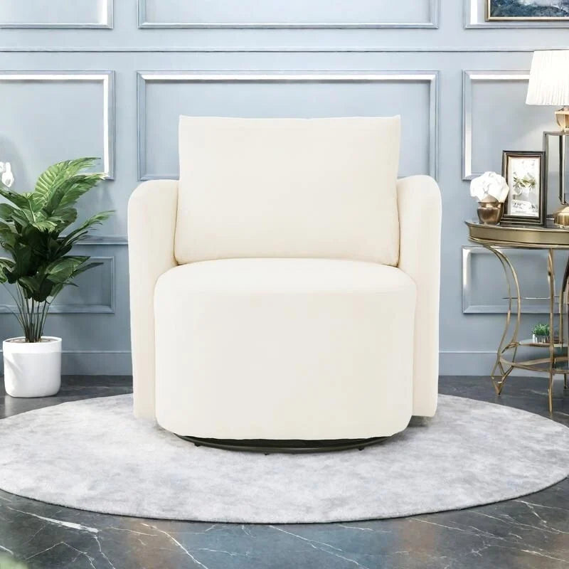 Chenille 360° Swivel Barrel Accent Chair, Single
