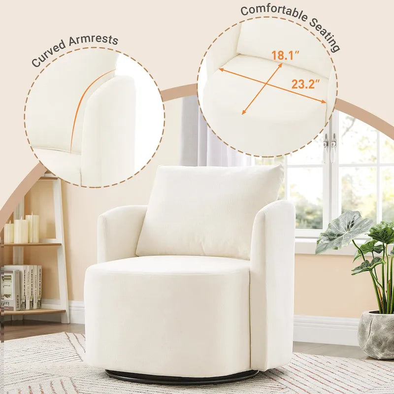 Chenille 360° Swivel Barrel Accent Chair, Single