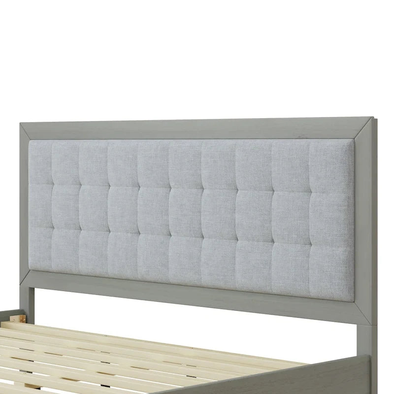 Grey Fabric Square-Tufted Platform Bed – King, Sleeps 2