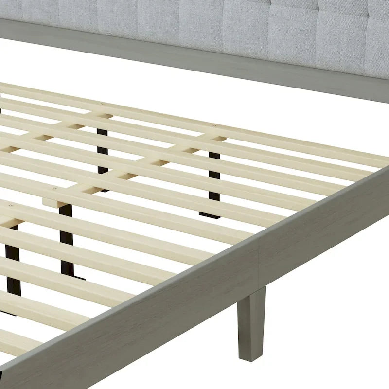 Grey Fabric Square-Tufted Platform Bed – King, Sleeps 2
