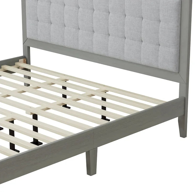 Grey Fabric Square-Tufted Platform Bed – King, Sleeps 2