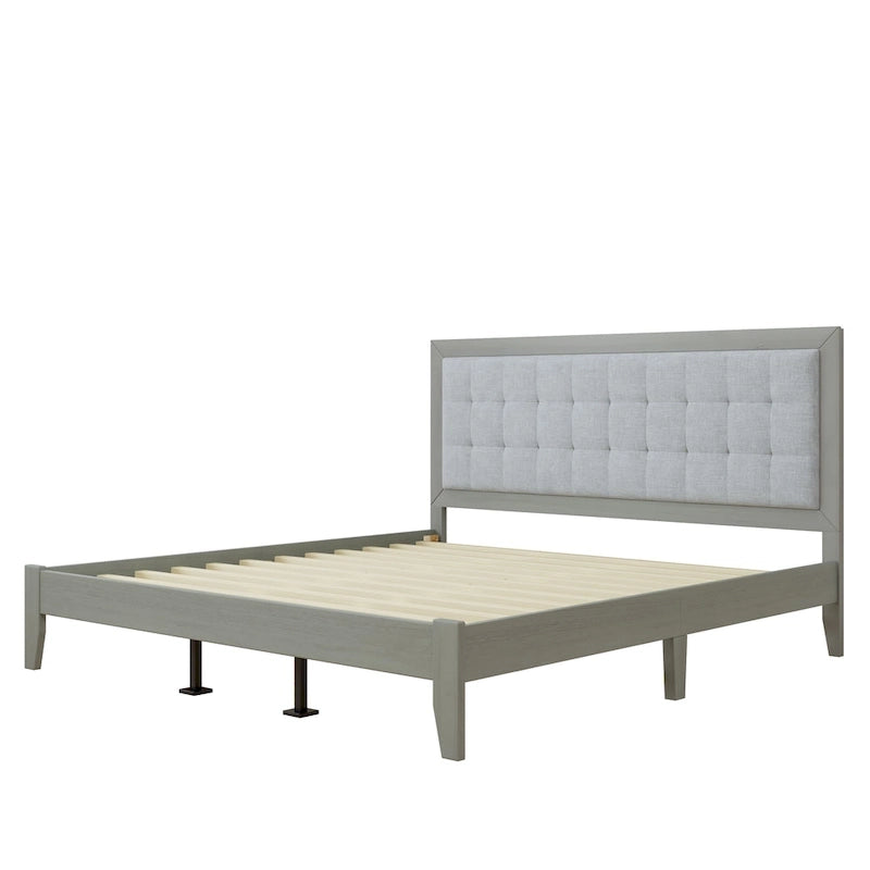 Grey Fabric Square-Tufted Platform Bed – King, Sleeps 2