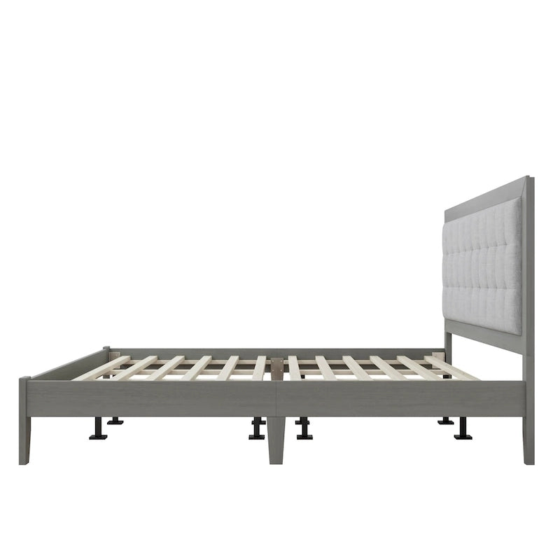 Grey Fabric Square-Tufted Platform Bed – King, Sleeps 2