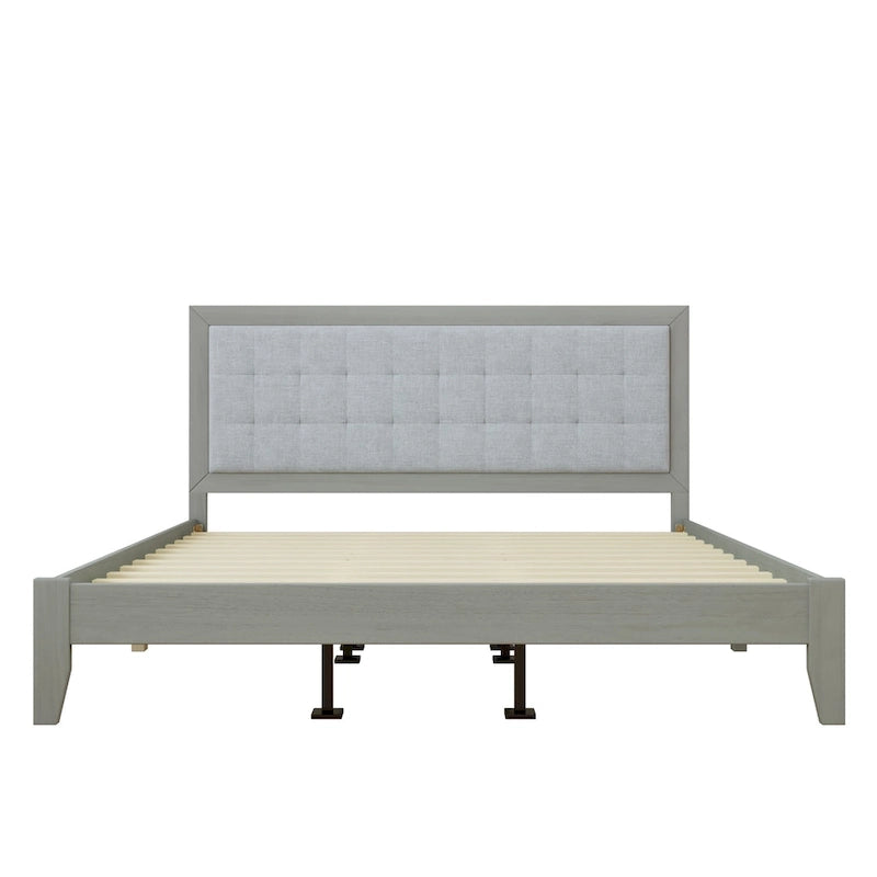 Grey Fabric Square-Tufted Platform Bed – King, Sleeps 2