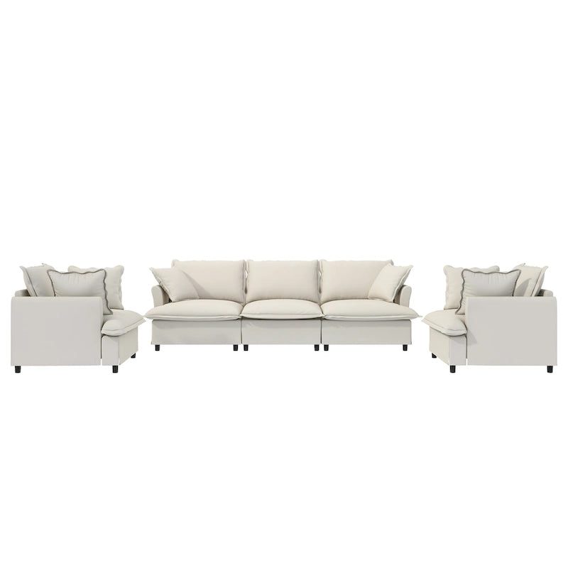 Beige / Gray Chenille Modular Sectional Sofa, 3-Seat + 2 Armchairs, Seats 5