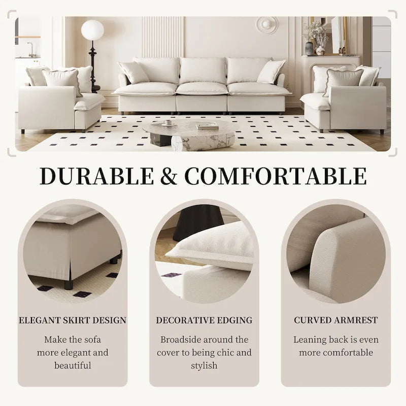 Beige / Gray Chenille Modular Sectional Sofa, 3-Seat + 2 Armchairs, Seats 5