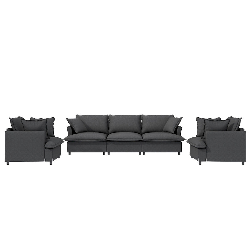 Beige / Gray Chenille Modular Sectional Sofa, 3-Seat + 2 Armchairs, Seats 5