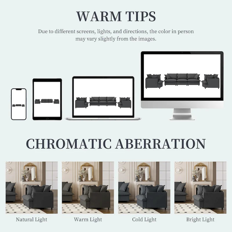 Beige / Gray Chenille Modular Sectional Sofa, 3-Seat + 2 Armchairs, Seats 5
