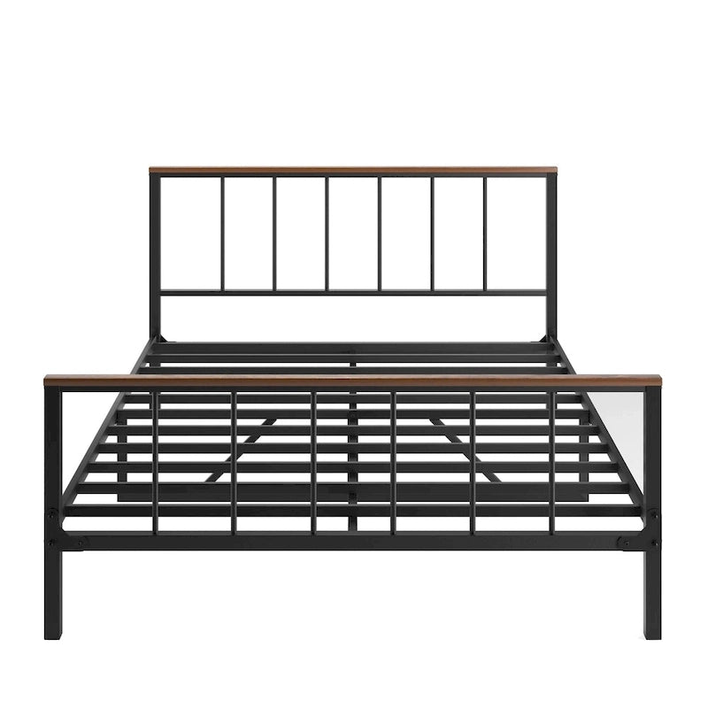 Black Metal Platform Bed with Headboard – Queen / Full, Fits 2–3