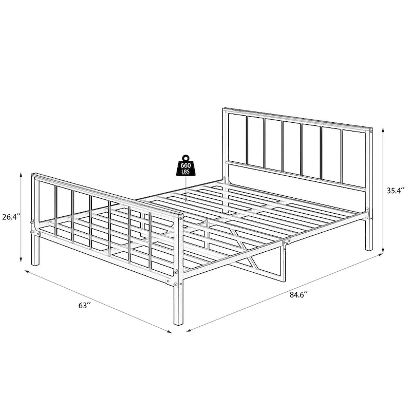 Black Metal Platform Bed with Headboard – Queen / Full, Fits 2–3