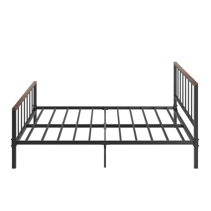 Black Metal Platform Bed Frame with Headboard & Footboard – Queen, Fits 2–3