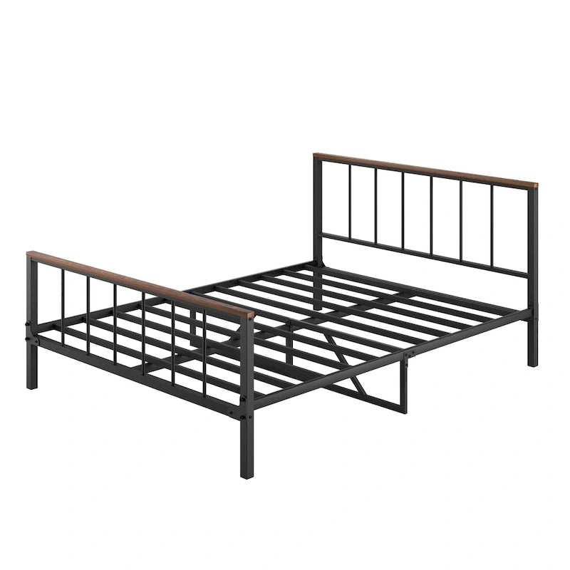 Black Metal Platform Bed Frame with Headboard & Footboard – Queen, Fits 2–3