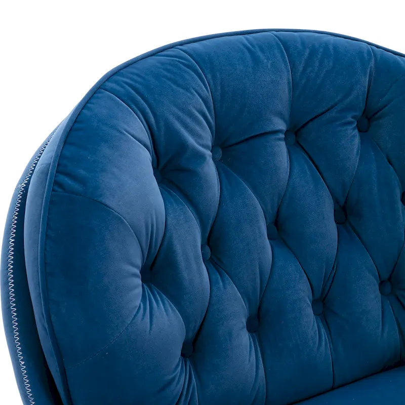 Blue Velvet Swivel Accent Chair with Ottoman – 1-Seat, No Armrest, Black Metal Legs
