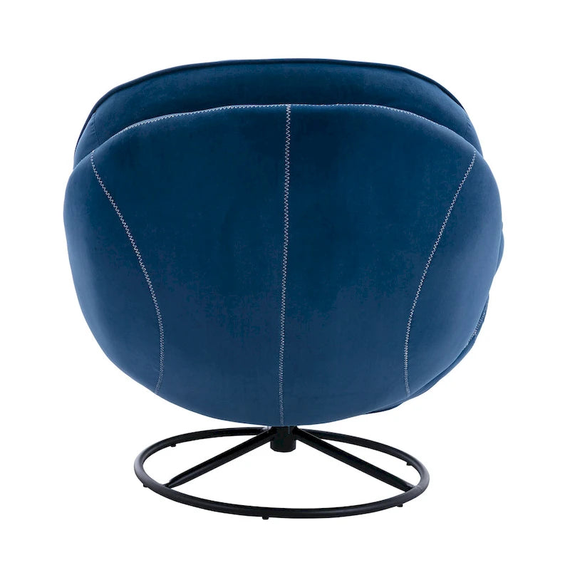 Blue Velvet Swivel Accent Chair with Ottoman – 1-Seat, No Armrest, Black Metal Legs