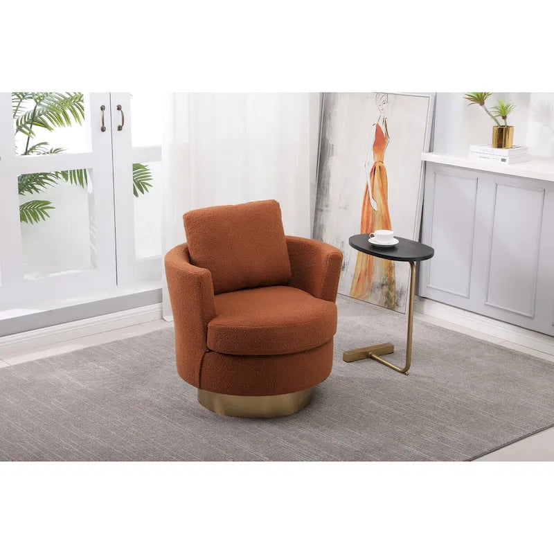 Brown Swivel Barrel Chair, Gold Base, 1-Seat