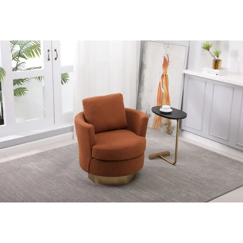Brown Swivel Barrel Chair, Gold Base, 1-Seat