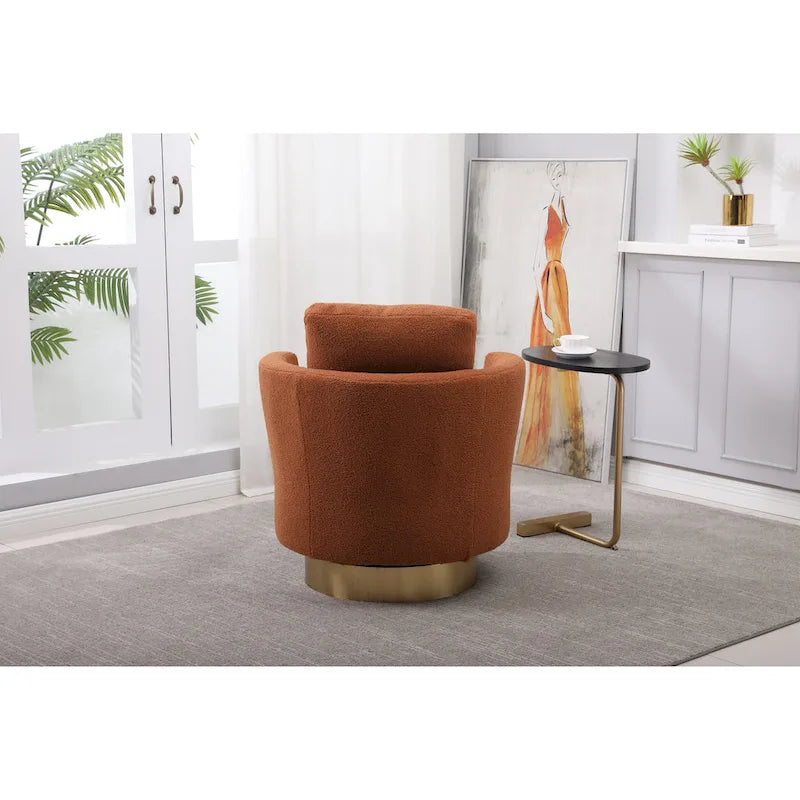 Brown Swivel Barrel Chair, Gold Base, 1-Seat