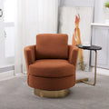 Brown Swivel Barrel Chair, Gold Base, 1-Seat