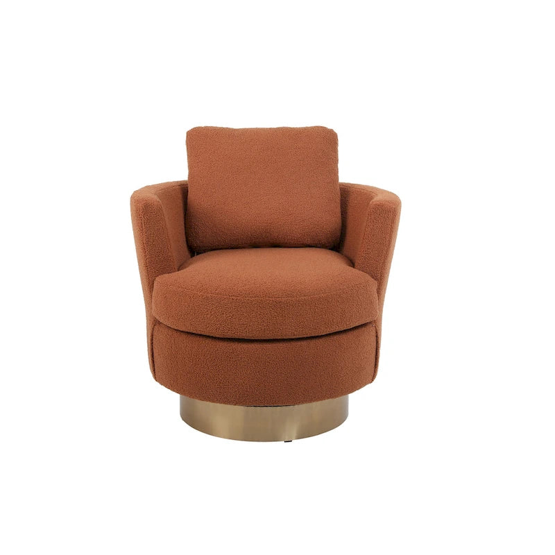 Brown Swivel Barrel Chair, Gold Base, 1-Seat