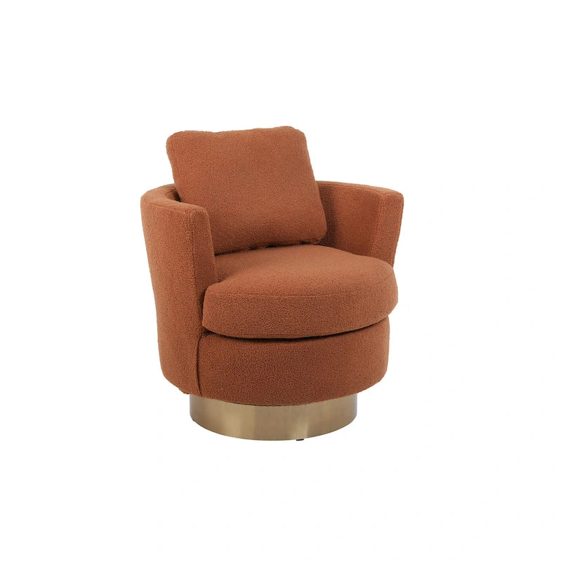 Brown Swivel Barrel Chair, Gold Base, 1-Seat