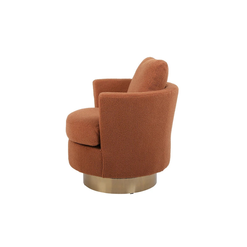 Brown Swivel Barrel Chair, Gold Base, 1-Seat