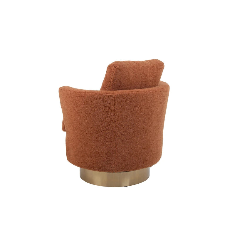 Brown Swivel Barrel Chair, Gold Base, 1-Seat
