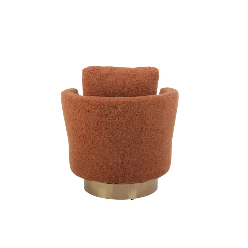 Brown Swivel Barrel Chair, Gold Base, 1-Seat